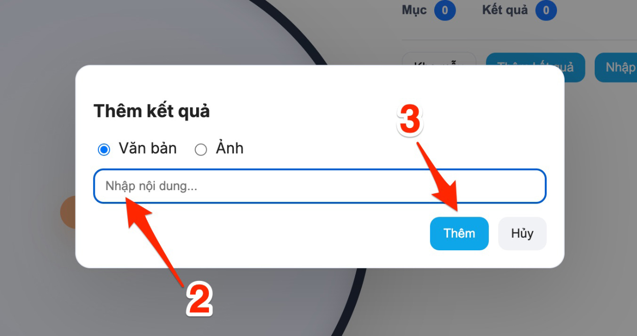 Nhập kết quả bằng chữ số hoặc hình ảnh