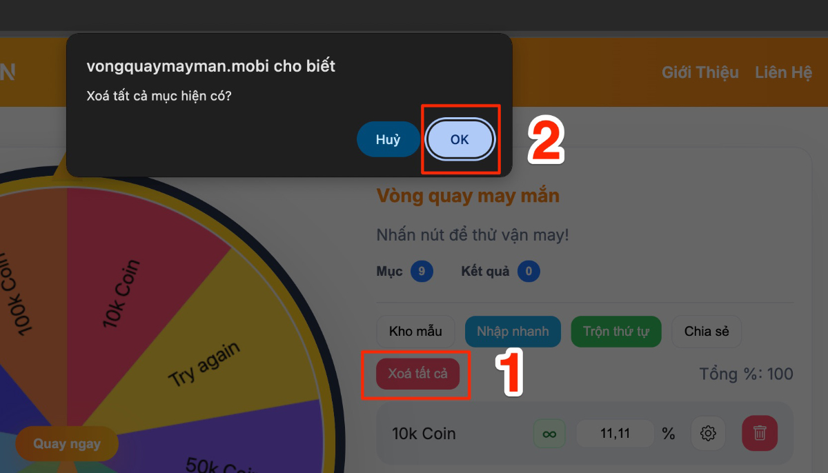 Xoá dữ liệu mẫu từ hệ thống