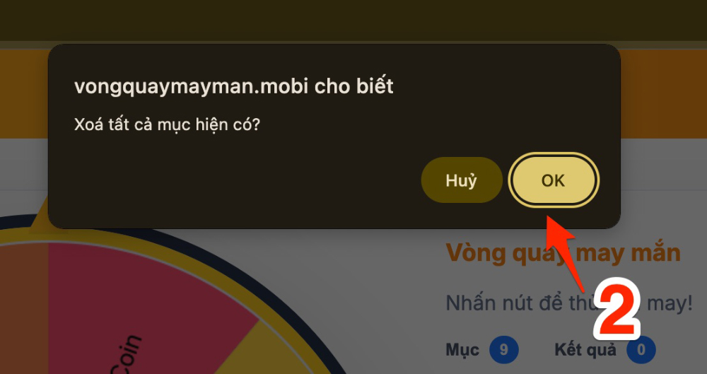 Bấm OK để xoá toàn bộ dữ liệu mặc định