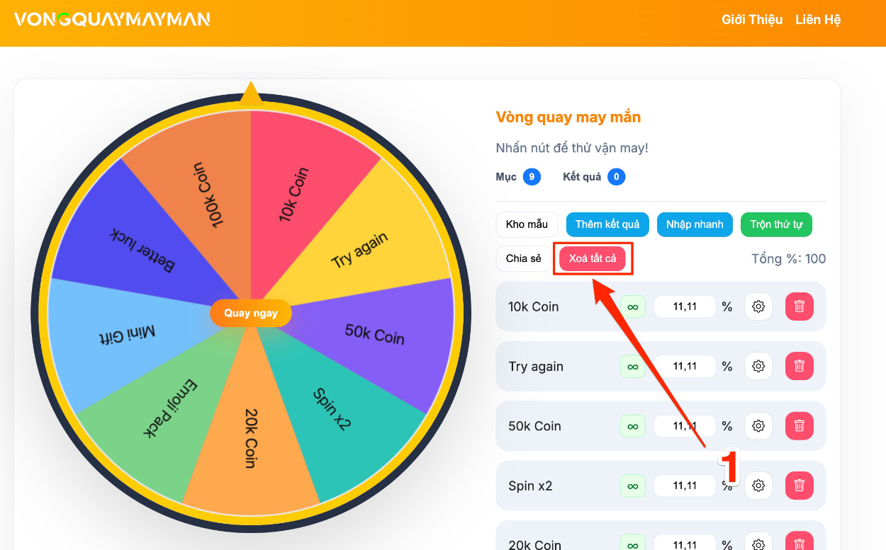 Bấm vào: Xoá tất cả